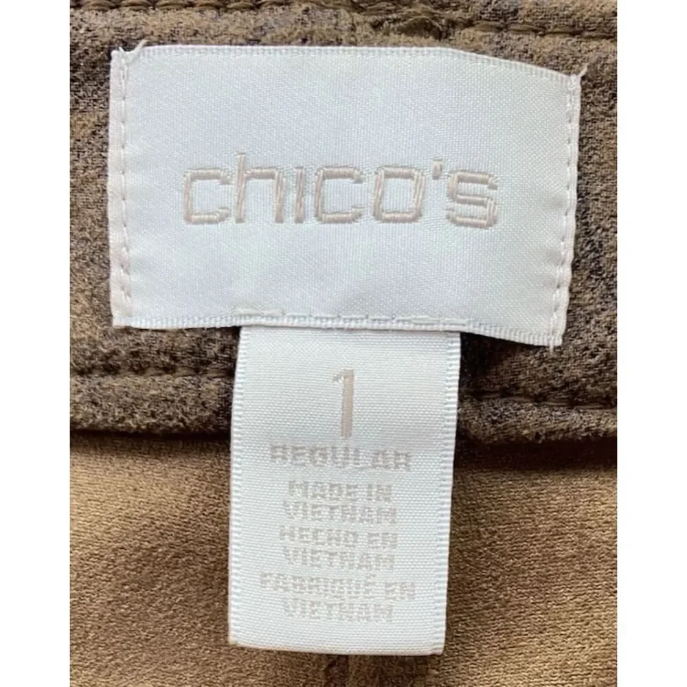 Chico's Women's Slim Pants Mid Rise Tan/Brown Soft Faux Suede Size 1 (fit 34x30) - Picture 9 of 11